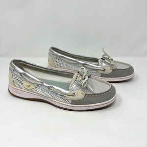 Sperry Top-Sider Angelfish Boat Shoes Women’s 8M Silver Gray Mesh Leather